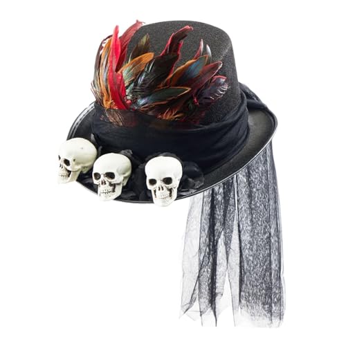 Harilla Steampunk Zylinder mit Federn, Totenkopf-Kostüm, Halloween-Anzieh-Neuheit, Foto-Requisiten, Damen und Herren, Fotografie-Requisite, Hut, Kopfschmuck von Harilla