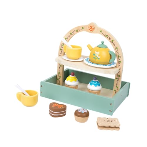 Harilla Teeparty-Set aus Holz für kleine Mädchen, Holzspielzeug mit Cupcake-Ständer, Rollenspiel, Spielküchenzubehör für Kinder von Harilla