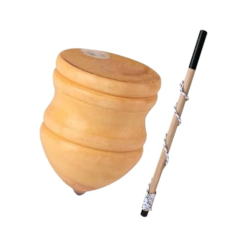 Harilla Trompos aus Holz, aus Holz Geschnitzte mit Stab, Motorik- aus unbemaltem Holz, blanke für fortgeschrittene Kleinkinder, 8 Inch with 50cm Rod von Harilla