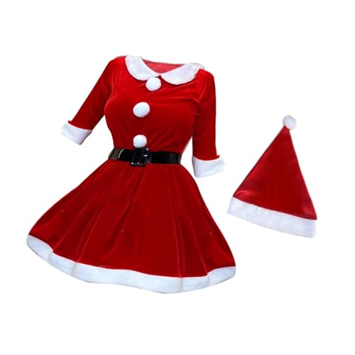 Harilla Weihnachtsmann-Kostümkleid für Damen, Minikleid mit Mütze und Gürtel für die Feiertage und das Neujahr von Harilla