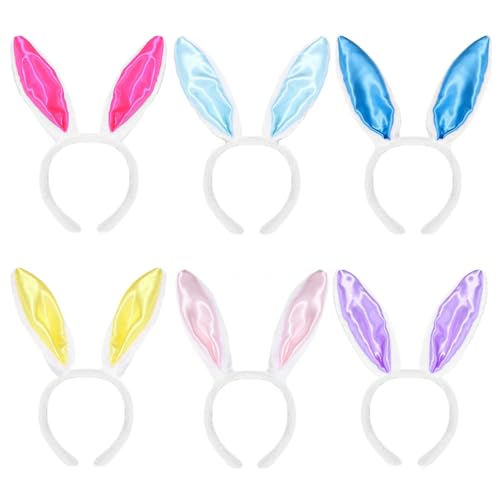 6 Stück Hasenohren Haarreif für Kinder Erwachsene, Plüsch Osterhasen Ohren Kaninchen Hasen Haarreif Ostern Stirnband Party Dekoration Kostüm Cosplay (Satin) von HarnyLoom