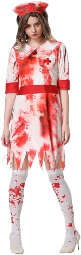 Krankenschwester Kostüm Halloween Damen Zombie Horror Blutiges Zubehör Gruselig Kleid Uniform Kostüm Erwachsene Socke Handschuhe Aufkleber Karneval von HarnyLoom