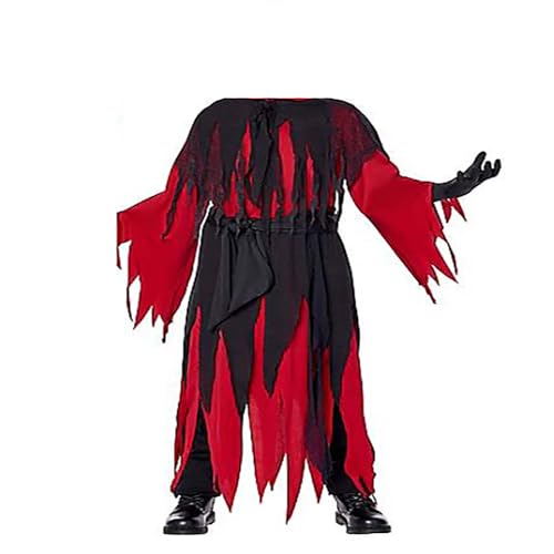 Dämonenkostüm für Kinder Halloween Teufel Sensenmann Kapuzenumhang mit Zubehör Teufelshörner Gesichtsmaske Halloween Teufelsgabel Handschuhe Robe Partykleid Outfit Umhang (L (9–12 Jahre)) von HarnyLoom