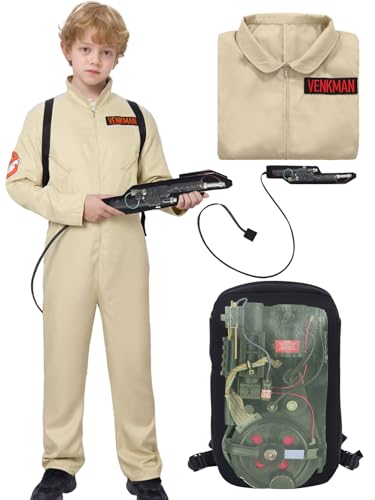 Geisterjäger Venkman Halloween-Kostüm für Kinder, Overall für Jungen und Mädchen und klassischer Protonenrucksack, 1984 Kostüm für Kinder, Buchtag, Halloween-Kostüm für Kinder (120 (4~6 Jahre)) von HarnyLoom