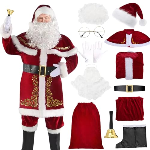 HarnyLoom Weihnachtsmann Kostüm Herren Nikolaus Weihnachten Erwachsene Mantel Nikolauskostüm Anzug Gürtel Perücke Stiefel Geschenktüte Weihnachtsfeier Cosplay (Weihnachtsmann 1, 3XL) von HarnyLoom