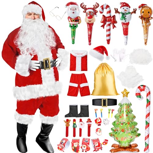 HarnyLoom Weihnachtsmann Kostüm Herren Nikolaus Weihnachtsmannkostüm Erwachsene Weihnachten Outfit Bart Perücke Mantel Geschenk Geschenktüte Weihnachtsfeier (Weihnachtsmann 2, 3XL) von HarnyLoom