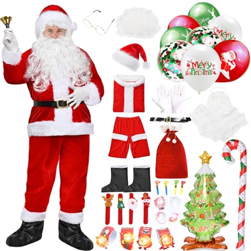 HarnyLoom Weihnachtsmann Kostüm Weihnachtsmannkostüm Herren Nikolaus Kostüm Deluxe Erwachsene Hochwertig Mantel Santa Claus Bart Hut Cosplay Weihnachten Geschenk (3XL) von HarnyLoom