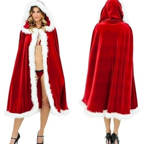 HarnyLoom Weihnachtsmann-Umhang für Damen roter Kapuzenumhang Cosplay-Kostüm Weihnachtsfeier Maskerade von HarnyLoom