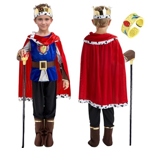 König Kostüm Kinder Prinz Umhang Jungen Ritter Königsmantel Mittelalter Krone Märchen Königskrone Königin Zepter Cosplay Karneval Halloween (L) von HarnyLoom