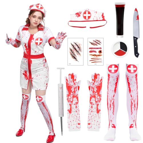 Krankenschwester Kostüm Halloween Damen Zombie Horror Blutiges Zubehör Gruselig Kleid Uniform Kostüm Erwachsene Socke Handschuhe Aufkleber Karneval Krankenschwester Kostüm Halloween Damen Zombie Horror Blutiges Zubehör Gruselig Kleid Uniform Kostüm Erwachsene Socke Handschuhe Aufkleber Karneval von HarnyLoom