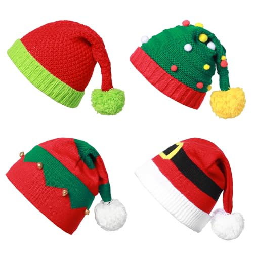 Weihnachten Winter Strickmütze Weihnachtsmann Urlaub Party Warme Weihnachtsmütze Grün Rot Unisex Erwachsene 4 Designs (Eins) von HarnyLoom