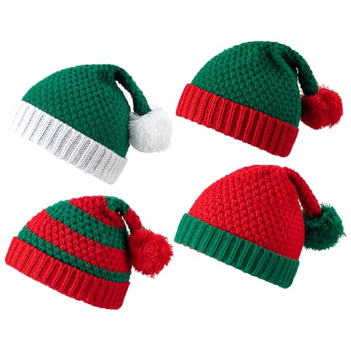 Weihnachten Winter Strickmütze Weihnachtsmann Urlaub Party Warme Weihnachtsmütze Grün Rot Unisex Erwachsene 4 Designs (Zwei) von HarnyLoom