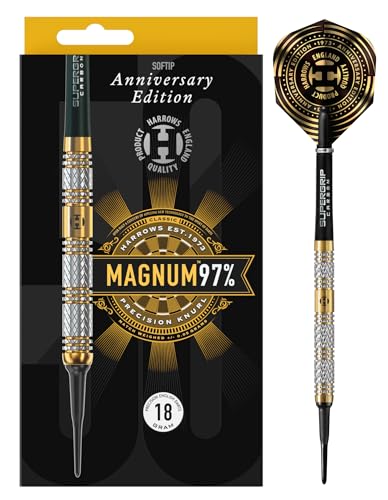 Harrows Magnum 97% Tungsten Soft Tip Darts Set | Inklusive Midi Supergrip Carbon Schäfte & Neue Harrows Anniversary 100 Mikron Flights (18g) von Harrows