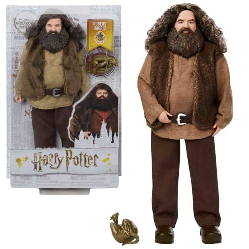 Harry Potter Mattel GKT94 - Rubeus Hagrid Sammlerpuppe, ca. 30 cm, mit Pullover, Gürtel und Drachenbaby, Geschenk für Kinder ab 6 Jahren von Wizarding World