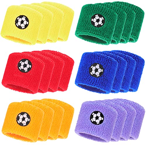 24 Stück Kinder Sport Armbänder Fußball Bunt Handgelenk Schweißband Schweißarmband Fußball Design Sport Party mitgebsel für jungen herren Geburtstag Outdoor Baseball Basketball Aktivität, 6 Farben von Harrycle