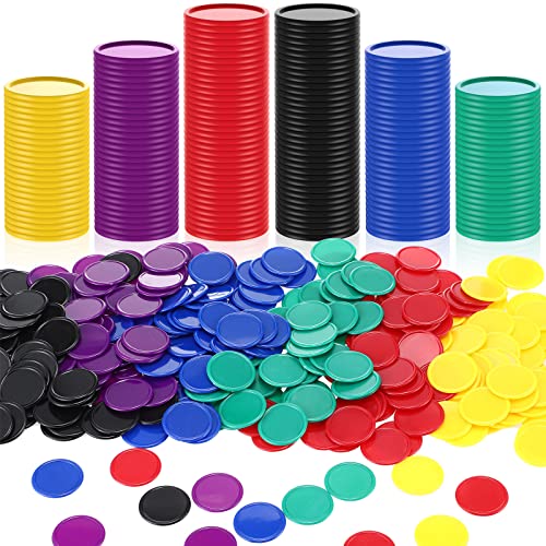 Harrycle 300 Stück Kunststoff Pokerchips 6 Farben 1,18 Zoll Zähl Chips Plastechips Poker Spielkarten Spielchips Mathematik Zählen Lernchips Große Bingo Blanko Chips Karte für Kinder Belohnung von Harrycle