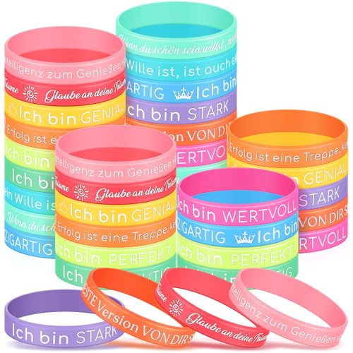 Harrycle 36 Stück Motivationsarmbänder Kinder Silikon Armbänder mit Inspirierenden Sprüchen Mutmacher Geschenk Motivierende Gummiarmbänder Party Mitgebsel für Teenager Kollegen Mitarbeiter Erwachsene von Harrycle