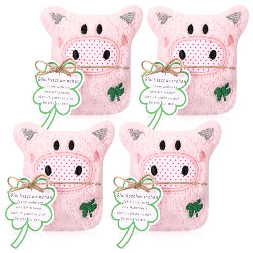 Harrycle 4 Sets Glücksgeschenk Schwein mit Kleeblatt Glücksbringer Glückwunschkarte Positive Glücksschweine Inspirierendes Geschenk für Frauen Männer Erwachsene Kinder Geburtstag Hochzeit Weihnachten von Harrycle