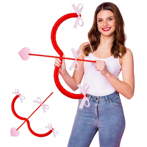 Harrycle 40 cm Amor Pfeil und Bogen Set, Valentinstag Rot Bogenschießen Spielzeug Amor Cosplay Zubehör Amor Kostüm Foto Requisiten Party Performance Zubehör für Valentinstag Hochzeit Geburtstag von Harrycle