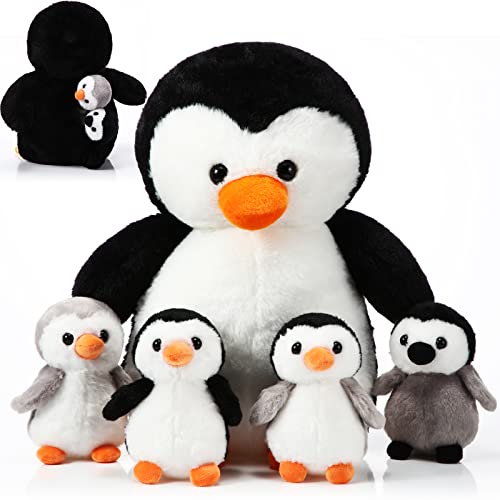 Harrycle 5 Stück Pinguin Plüsch Spielzeug Set 1 Mama Pinguin Stofftier mit 4 Süßen Babys im Bauch 35 cm Weiches Kuscheliges Pinguin Plüschtier für Kinder Valentinstag Geburtstag (Süßer Stil) von Harrycle