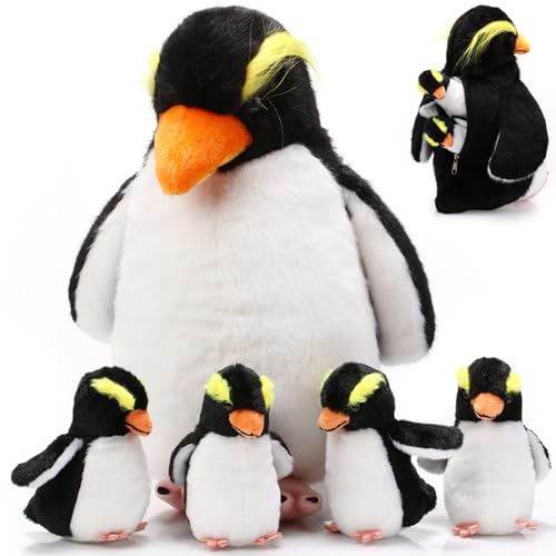 Harrycle 5 Stück Pinguin Plüsch Spielzeug Set 1 Mama Pinguin Stofftier mit 4 Süßen Babys im Bauch 35 cm Weiches Kuscheliges Pinguin Plüschtier für Kinder Valentinstag Geburtstag von Harrycle