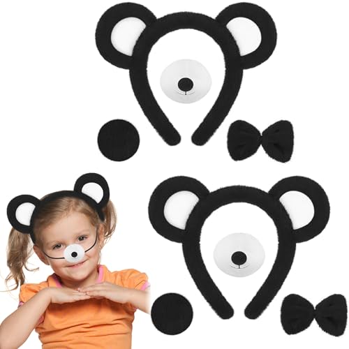 Harrycle 8 Stück Bären Kostüm Zubehör Bären Ohren Stirnband und Schwanz Nase Fliege Set Tier Bär Kostüm für Kinder Erwachsene für Cosplay Halloween Karneval Geburtstag Thema Party(Schwarz) von Harrycle