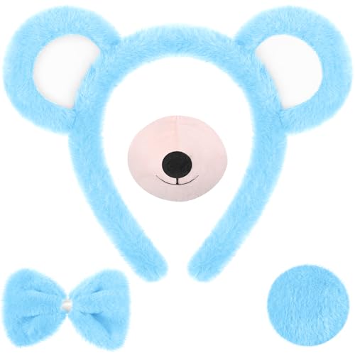 Harrycle Bär Cosplay Set Bären Stirnband Bärenfliege Nase Schwanz Bärenzubehör für Halloween Karneval Kostüm Party (Blau) von Harrycle