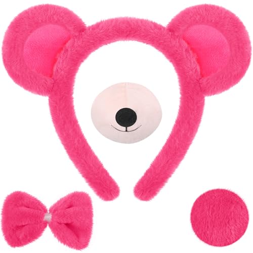 Harrycle Bär Cosplay Set Bären Stirnband Bärenfliege Nase Schwanz Bärenzubehör für Halloween Karneval Kostüm Party (Rosa) von Harrycle