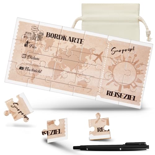 Harrycle Holz Reisegutschein zum Ausfüllen Weihnachten Reisegutschein Puzzle mit Marker und Beutel Reisegutschein Flugticket Bordkarte Gutschein für Urlaub Ausflug Geschenkidee für Weihnachten von Harrycle