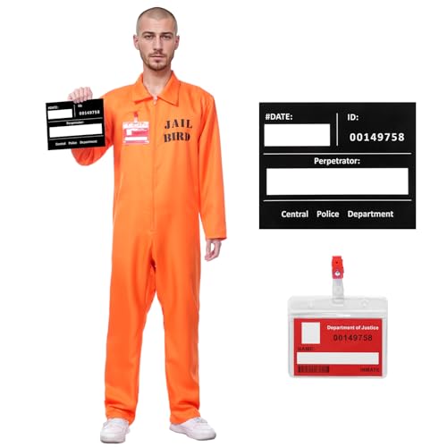 Harsever Gefängnis Kostüm Orange Herren, Orange Prison Jumpsuit, Prisoner Costume Orangener Overall Informations-Visitenkarten, Kartenhalter (L) von Harsever