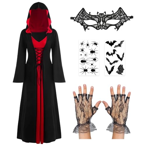 Harsever Halloween Vintage Hexenkleid, Hexe Kapuzenkostüm, Renaissance Kostüm Frauen Mittelalter Kleid Karneval, Cosplay (L) von Harsever