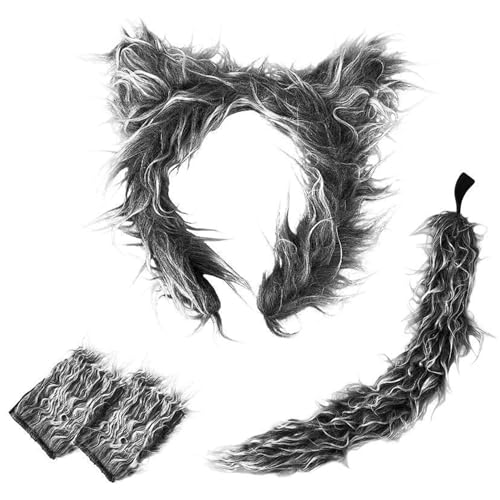 Wolf Kostüm Zubehör Set, Werwolf Kostüm Kinder, Wolfskostüm Halloween Kostüm für Mädchen Jungen Karneval Tiere Cosplay Geburtstag Party Faschingskostüme (4 Pcs) von Harsever