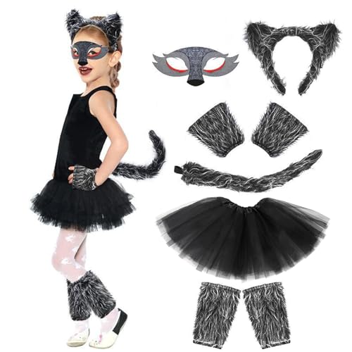 Wolf Kostüm Zubehör Set, Werwolf Kostüm Kinder, Wolfskostüm Halloween Kostüm für Mädchen Jungen Karneval Tiere Cosplay Geburtstag Party Faschingskostüme (8 Pcs) von Harsever