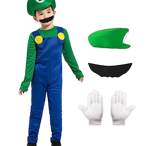 Harsever Kostüm für Kinder Erwachsene Kostüm Set mit Hut Handschuhe Bart für Karneval Halloween Cosplay (Kinder Grün, XL) von Harsever