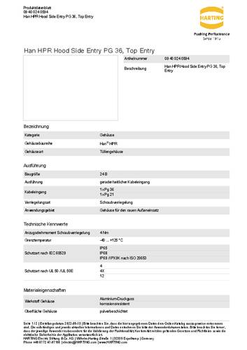 Harting Tüllengehäuse 09 40 024 0594 09 40 024 0594 1St. von Harting