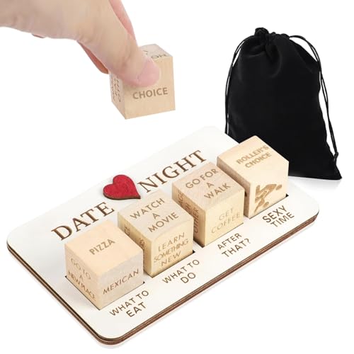 HarttiHome Holz Datum Nacht Würfel Set für Paare, Wiederverwendbare Würfel Set mit Tasche, Neuheit Datum Nacht Ideen Action Entscheidung Würfel Spiel für Valentinstag, Jubiläum, Geburtstag ﻿ von HarttiHome