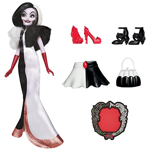 Hasbro Disney Princess Villains - Cruella De Mon, Fashion Puppe mit Zubehör und Abnehmbarer Kleidung, Spielzeug für Kinder ab 5 Jahren, Mehrfarbig von Hasbro