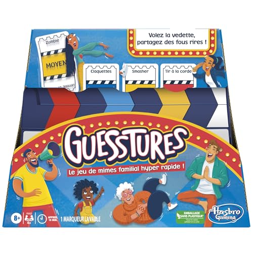 Hasbro Gaming Guesstures Spiel, Mimenspiel für 4 Spieler und mehr, Familienspiel, personalisierbare Karten, französische Version von Hasbro Gaming