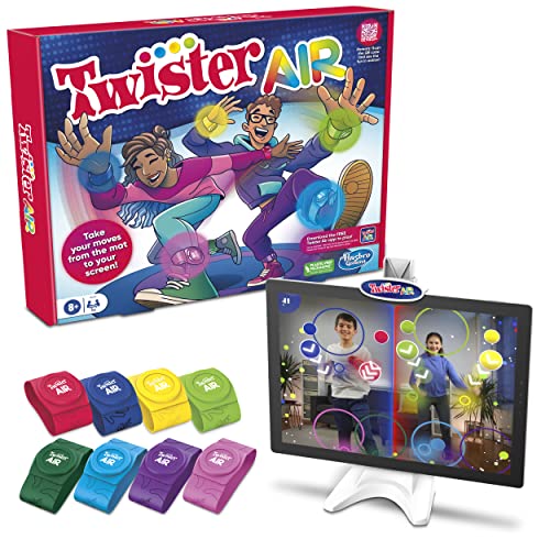 Hasbro Gaming Twister Air Spiel | AR-App-Spielspiel mit Handgelenk- und Knöchelbändern | Links zu Smart-Geräten | aktive Partyspiele für Kinder und Erwachsene | ab 8 Jahren | für 1+ Spieler von Hasbro