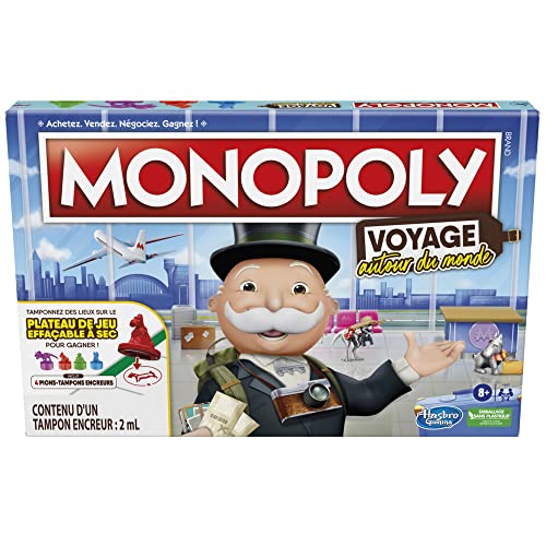 Monopoly Hasbro Reise um die Welt, für Familie und Kinder, ab 8 Jahren, mit Stempelsteinen und trocken abwischbarem Tablett, Mehrfarbig von Hasbro Gaming