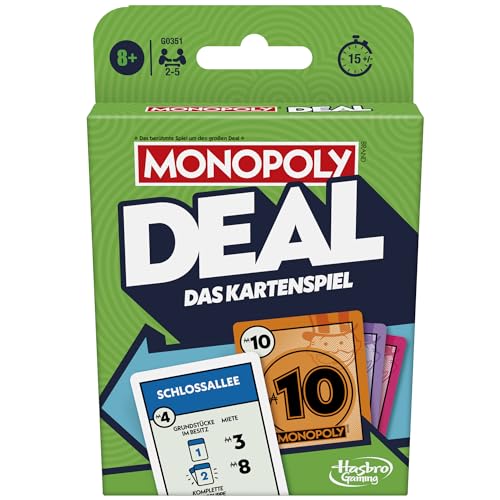 Monopoly Deal Kartenspiel, der Klassiker in der schnellen Version, Strategiespiel für Erwachsene und Kinder, ideal für unterwegs, Geschenk zu Weihnachten, Neujahr oder Wichteln von Monopoly