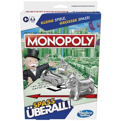 Monopoly Kompakt Brettspiel, klassisches Familienspiel in der Reiseversion für unterwegs, 2 bis 6 Spieler, Strategiespiel geeignet ab 8 Jahren, originelle für die Familie von Monopoly