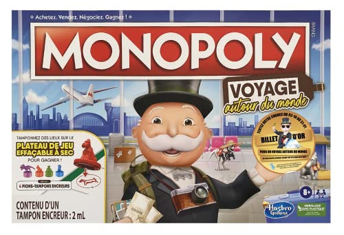 Hasbro Gaming Monopoly Reise um die Welt, für Familie und Kinder, ab 8 Jahren, mit Stempelkissen und trocken abwischbarem Tablett, Mehrfarbig, L von Hasbro Gaming