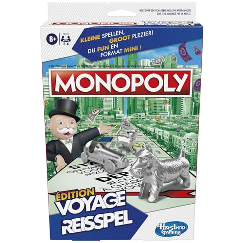 MONOPOLY Reise-Edition, tragbares Spiel für 2 bis 4 Spieler, Reisespiel für Kinder ab 6 Jahren – französische Version von Monopoly