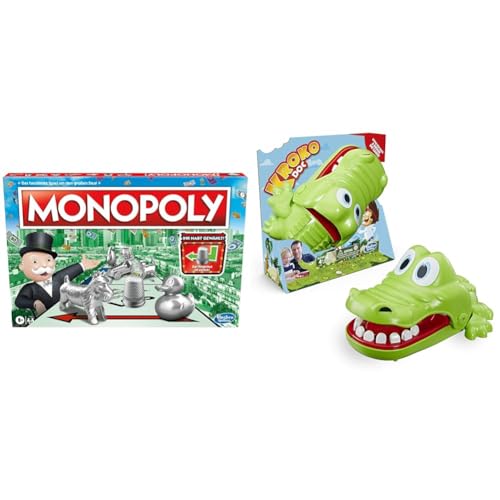 Monopoly Spiel, Familien-Brettspiel für 2 bis 6 Spieler, ab 8 Jahren für Kinder, mit 8 Spielfiguren (Figuren können variieren) & o E4898100 Kroko Doc, Spiel für Kinder ab 4 Jahren von Hasbro Gaming