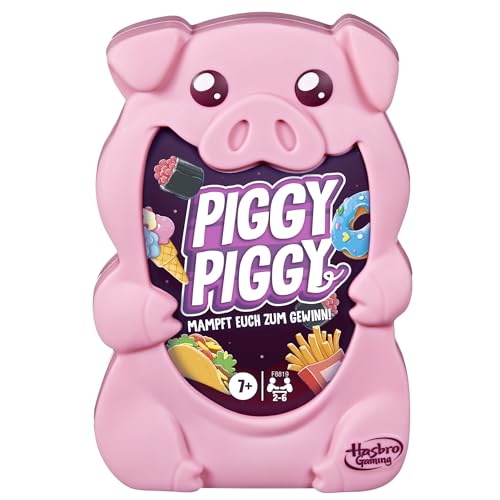 Hasbro Gaming Piggy Piggy Kartenspiel für Familien - Deutsche Fassung, einfaches Strategiespiel für Kinder ab 7 Jahren und Erwachsene, enthält 5 Schweinchenfiguren, Weihnachten von Hasbro Gaming