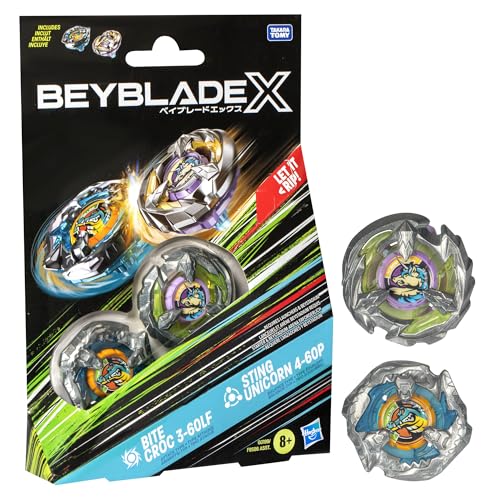 Beyblade X Bite Croc 3-60LF und Sting Unicorn 4-60P Kreisel Dual Pack, Set von Hasbro