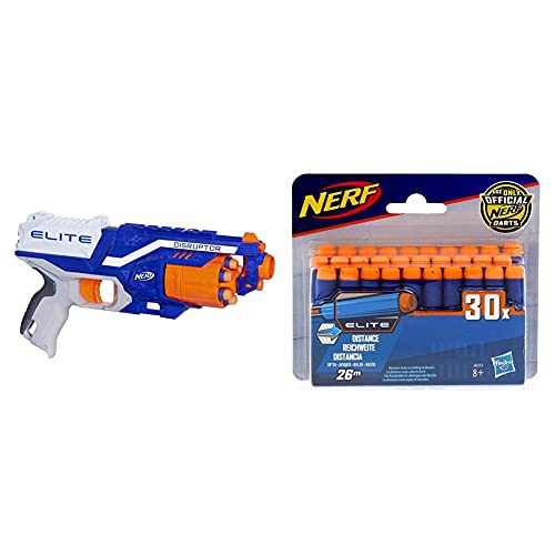 Hasbro B9837EU40 B9837EU4 - N-Strike Elite Disruptor Spielzeugblaster, mit Trommelmagazin & A0351EU6 Hasbro A0351 N-Strike Elite 30er Dart Nachfüllpack von NERF