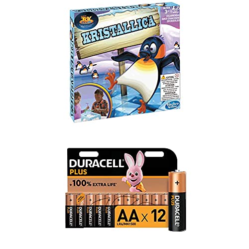 Hasbro C2093100 - Kristallica, kindgerechtes Geschicklichkeitsspiel ab 3 Jahren + Duracell Plus AA Alkaline-Batterien, 12er Pack von Hasbro