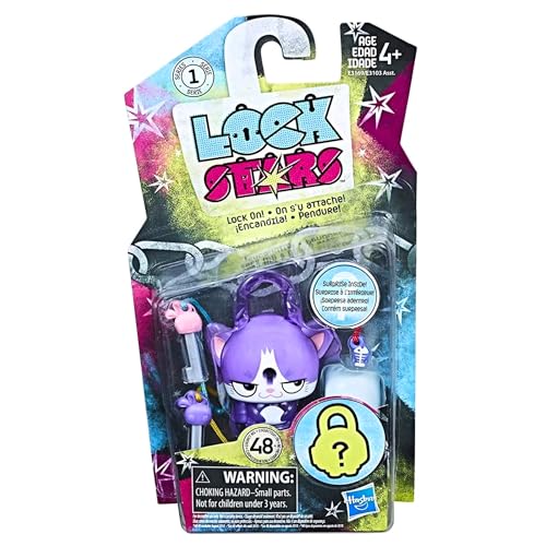 Hasbro Lock Stars Serie 1 Miniatur-Sammelfigur, 7 cm, Spielzeugfigur, Lock-On-Clip mit Zubehör, lila Katze von Hasbro